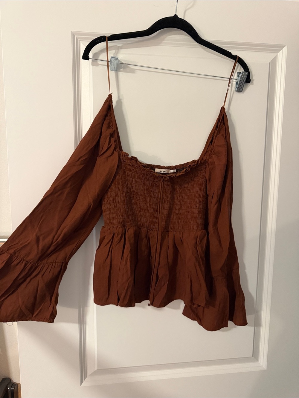miami Rust Brown Smocked Peplum Camisole with Off-Shoulder Sleeves